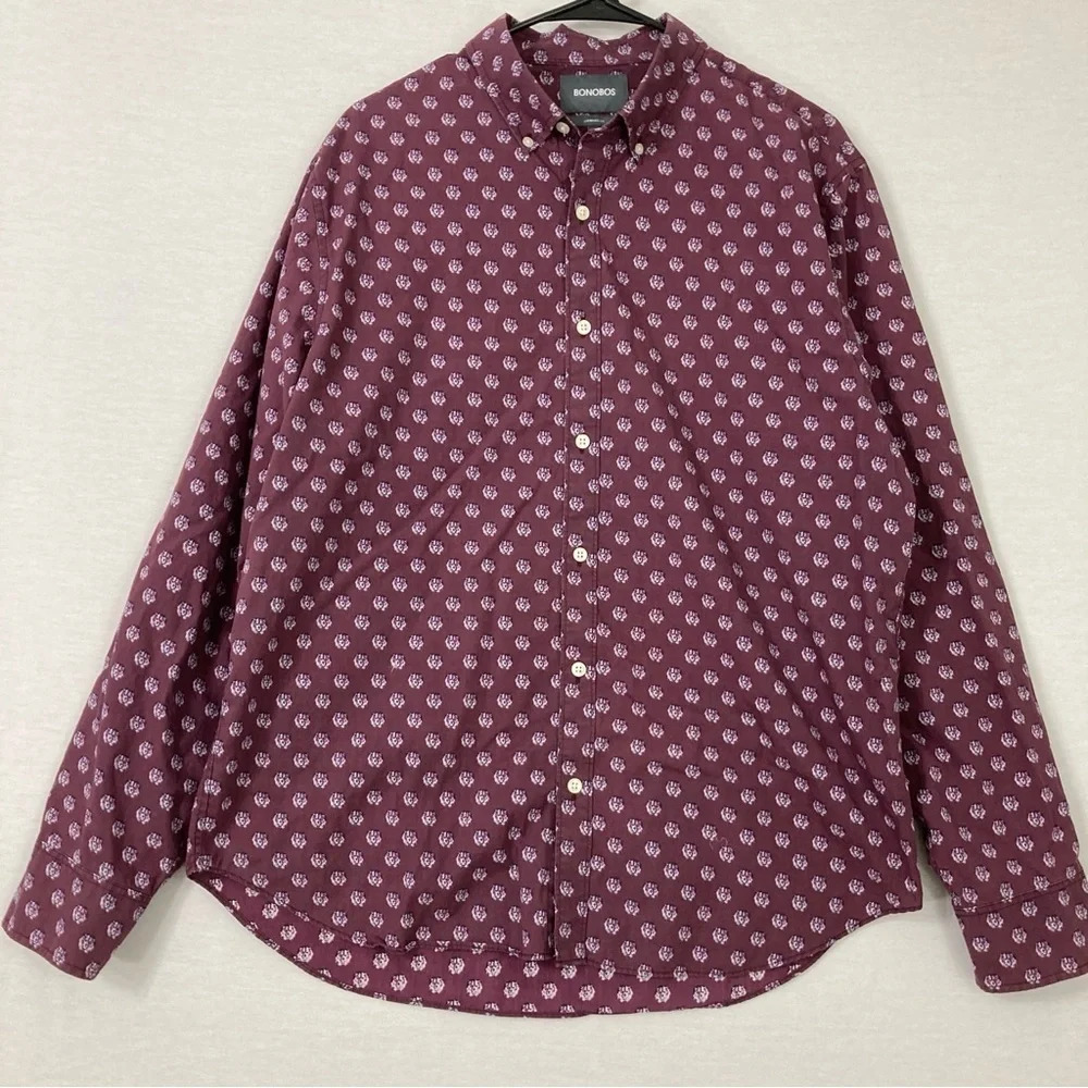 Bonobos Purple/Burgundy Lion Print Standard‎ Fit Long Sleeve Button Down Large